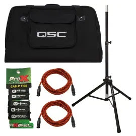 QSC K12TOTE K12 Speaker Tote Carry Bag + Speaker Stand + XLR Cables