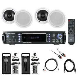 Rockville Karaoke Bluetooth Amp/Mixer+(4) 8" Ceiling Speakers+(2) Microphones