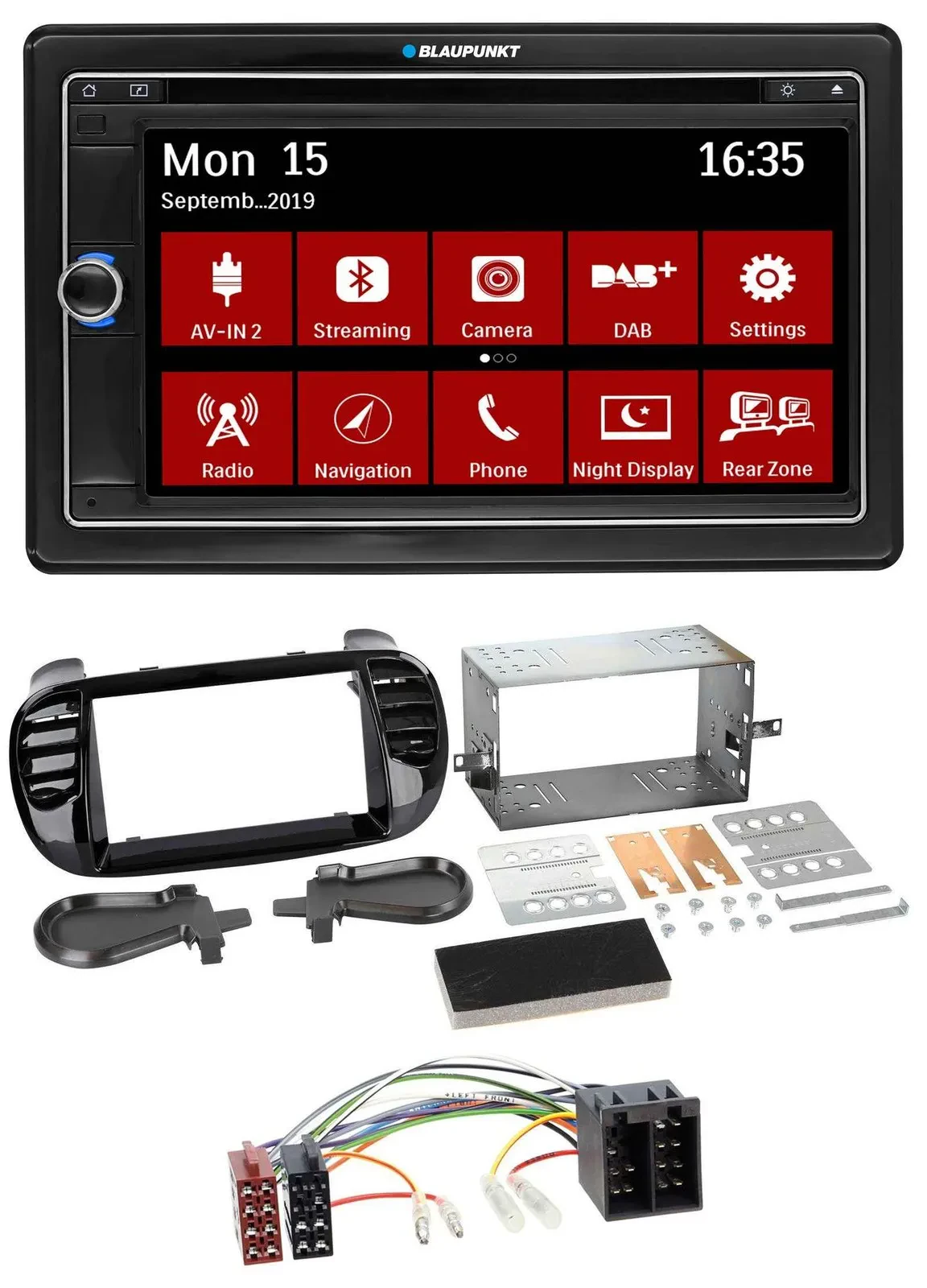 Blaupunkt Bluetooth DAB 2DIN USB DVD MP3 Autoradio für Fiat 500 bis 2012 glänzen
