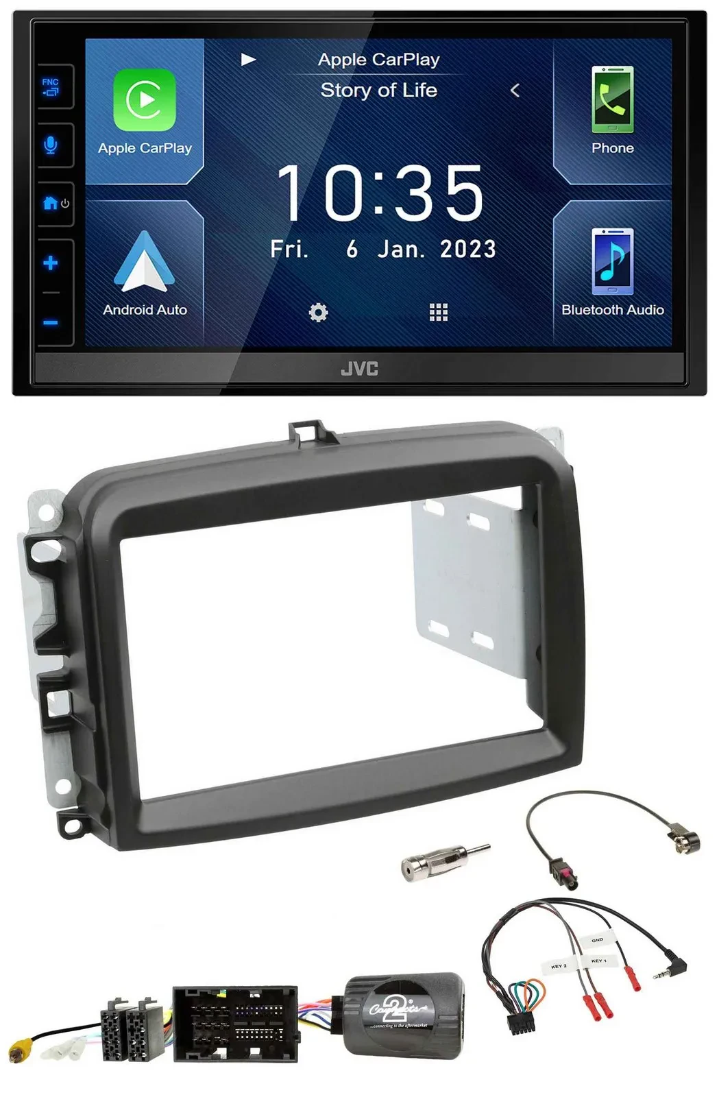 JVC DAB Bluetooth Lenkrad USB 2DIN Autoradio für Fiat 500 L ab 2012
