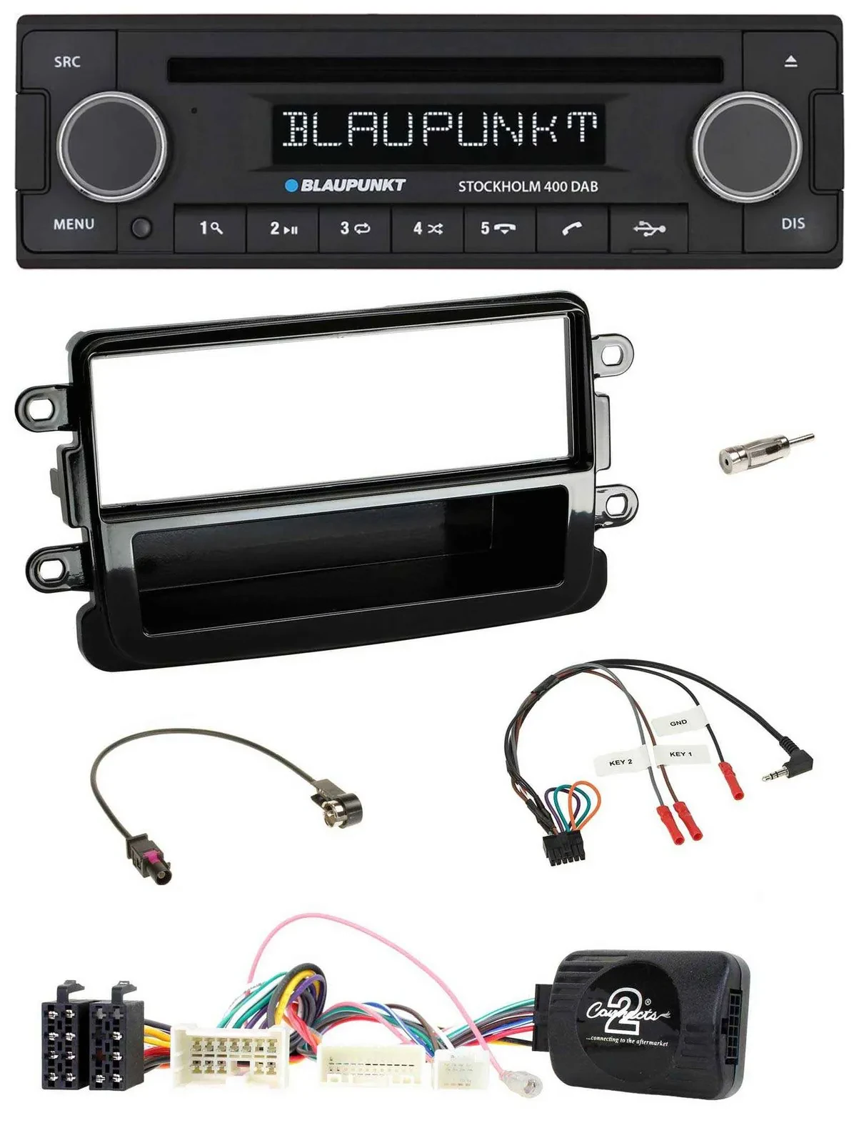 Blaupunkt Lenkrad Bluetooth DAB CD USB Autoradio für Dacia ab 2012 piano schwarz