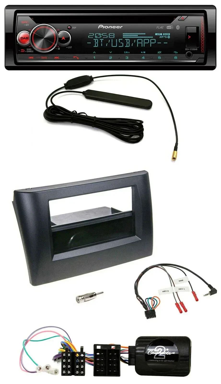 Автомагнитола для Fiat Stilo (2001–2007) Pioneer USB DAB Bluetooth CD, черный