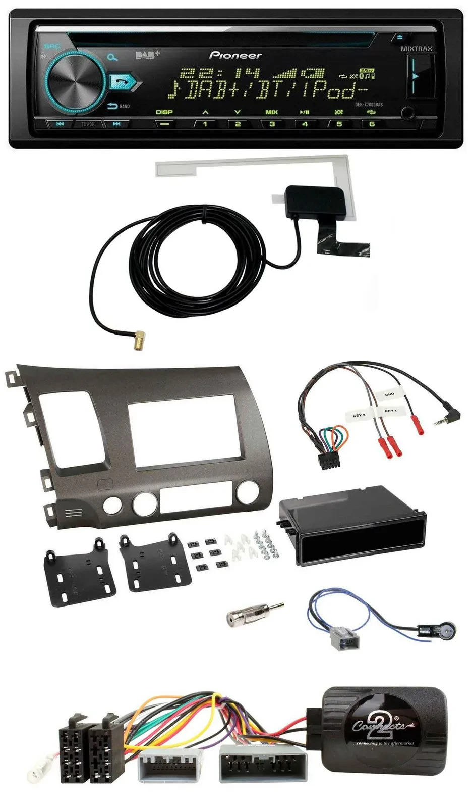 Автомагнитола для Honda Civic Hybrid 2006–2010 Pioneer CD/USB/DAB, MP3, антрацит, с поддержкой управления на руле