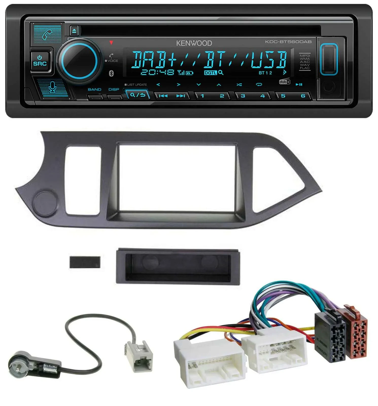 Автомагнитола для Kia Picanto Kenwood Bluetooth, DAB, CD, MP3, USB (с 2011, без Start-Stop)