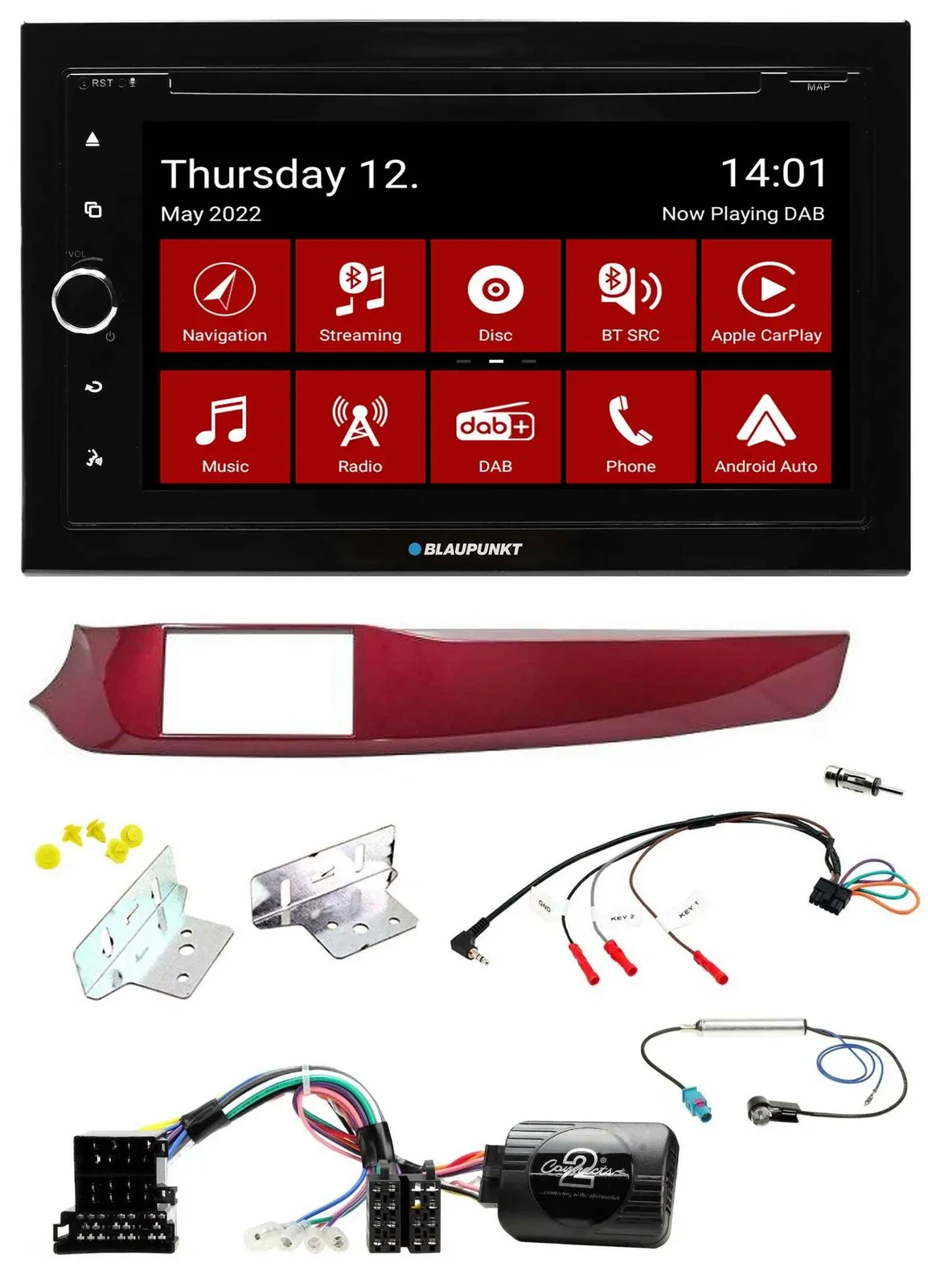 Blaupunkt 2DIN Lenkrad Bluetooth USB TMC DAB Navigation für Alfa Giulietta rot 9