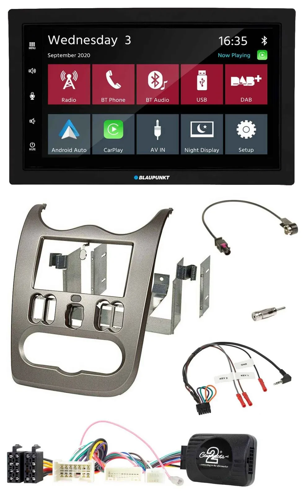 Blaupunkt DAB Bluetooth USB Lenkrad 2DIN Autoradio für Dacia ab 2012 dunkelsilbe
