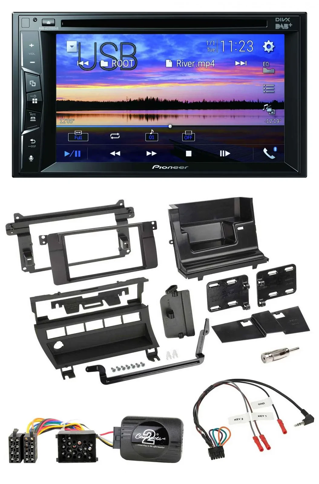 Автомагнитола Pioneer 2DIN, Bluetooth, USB, DVD, DAB, поддержка управления с руля, для BMW 3 Series 1999–2006