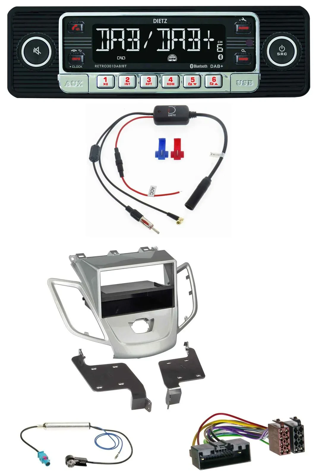 Dietz MP3 DAB Bluetooth USB Autoradio für Ford Fiesta JA8 10-17 ohne Display sil