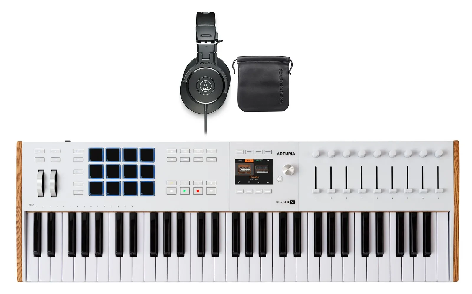 Arturia KEYLAB 61-Key Mk3 White Keyboard Controller+Audio Technica Headphones