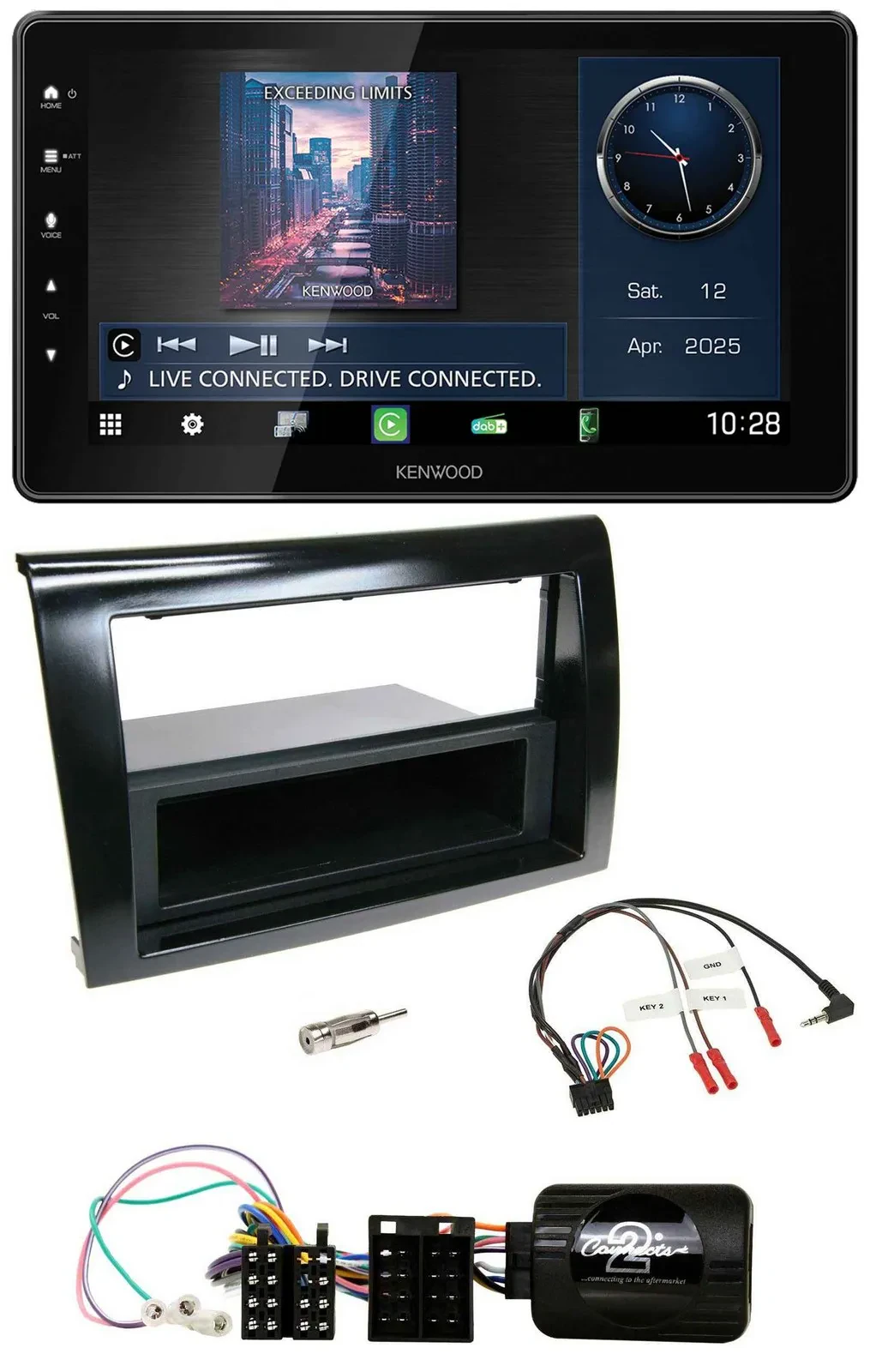 Автомагнитола Kenwood Bluetooth, USB, DAB для Fiat Bravo 2007–2014 с поддержкой управления на руле