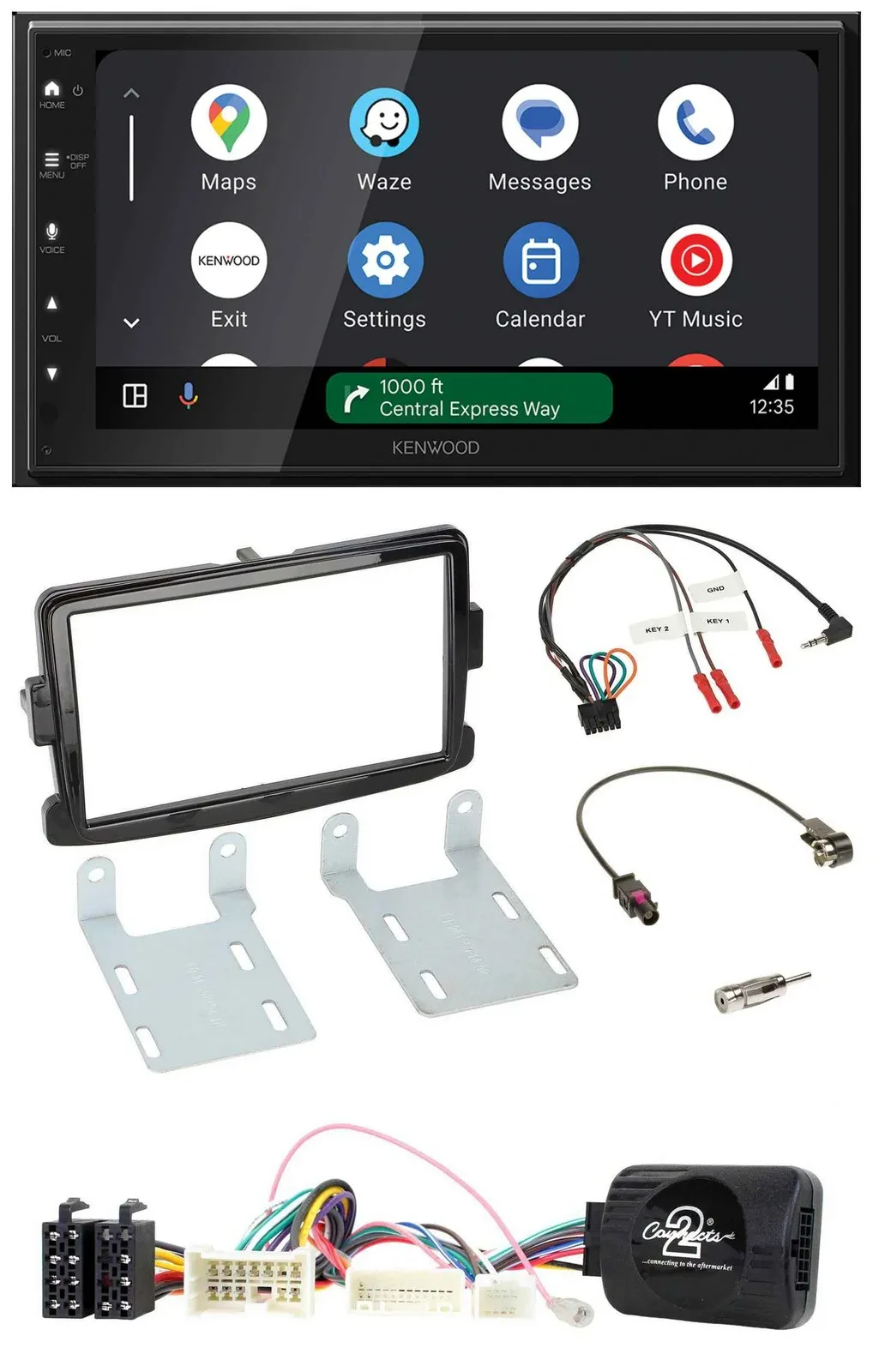 Kenwood DAB Bluetooth USB Lenkrad 2DIN Autoradio für Dacia Sandero ab 13 piano-s