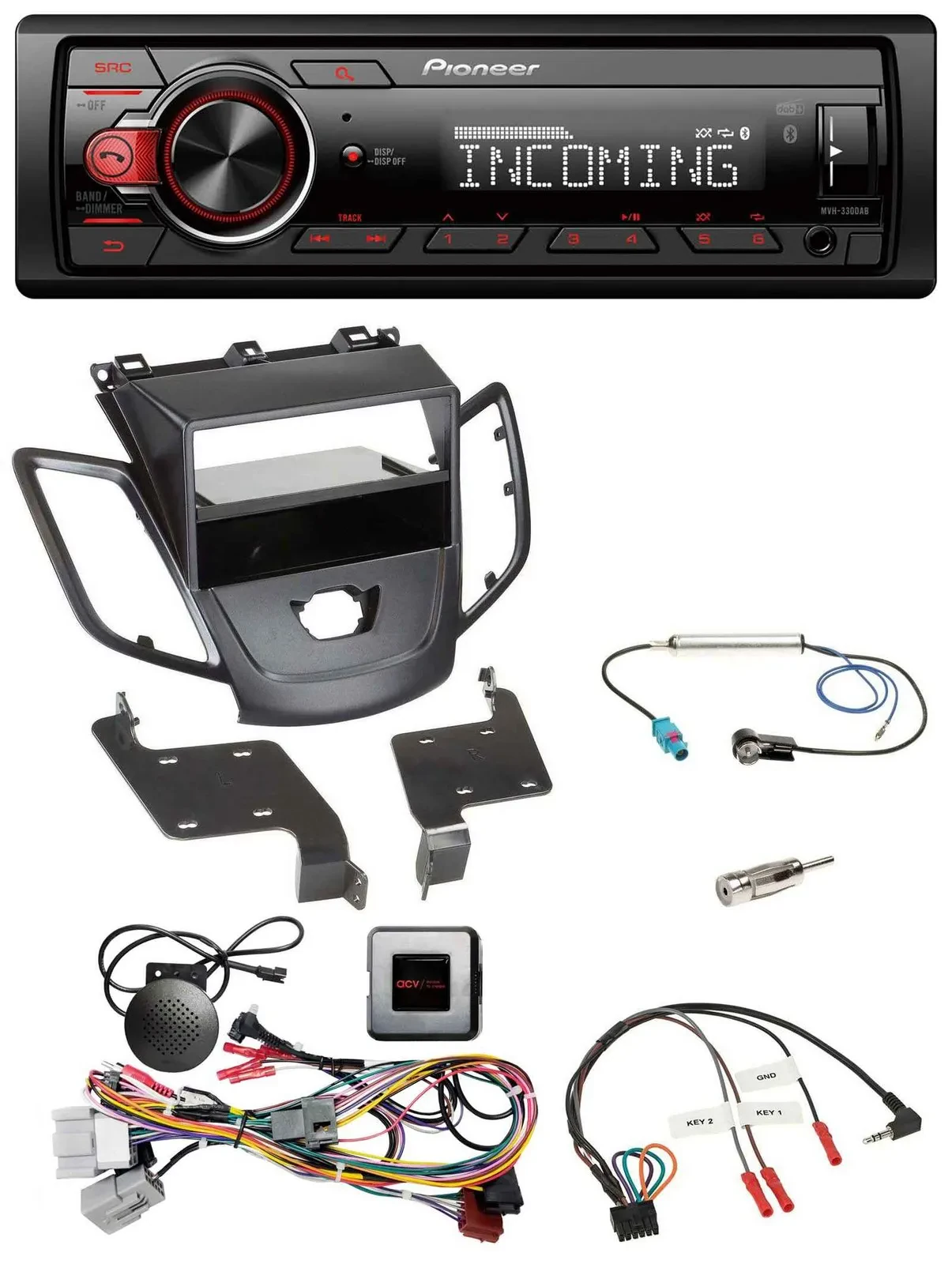 Pioneer Bluetooth USB DAB Lenkrad Autoradio für Ford Fiesta 10-13 ohne Display s