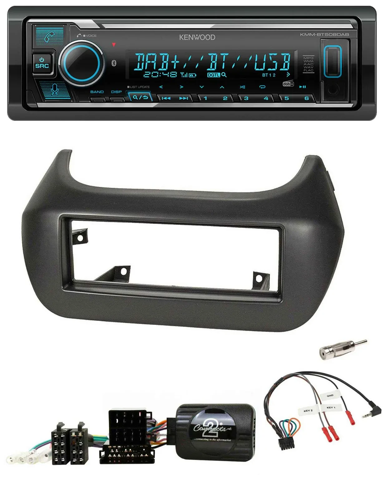 Kenwood Bluetooth Lenkrad DAB USB Autoradio für Fiat Fiorino Citroen Nemo Peugeo