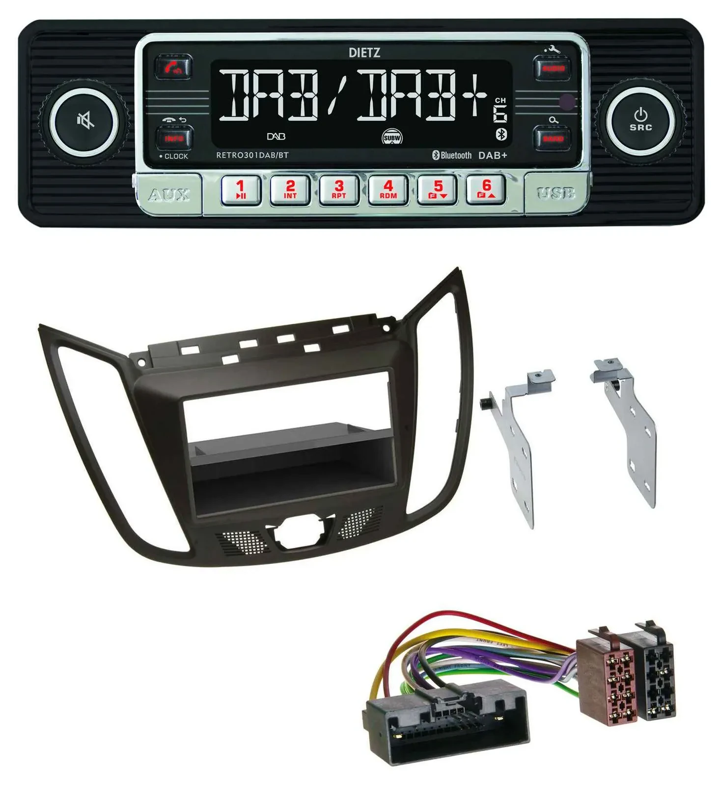 Dietz USB DAB MP3 Bluetooth Autoradio für Ford C-Max / Kuga - dunkelbraun