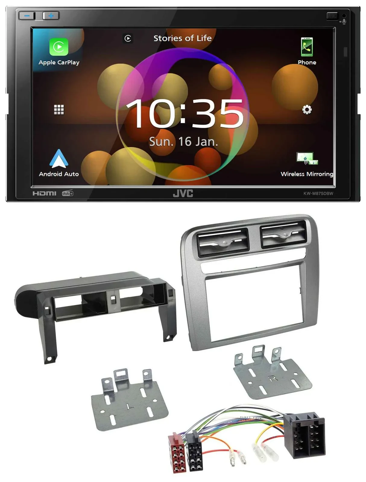 JVC DAB MP3 2DIN Bluetooth USB Autoradio für Fiat Grande Punto 05-09 anthrazit m