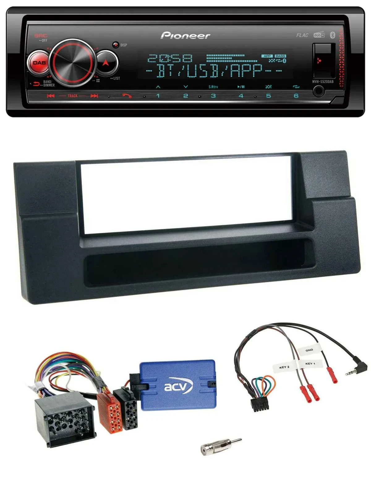 Pioneer Bluetooth USB Lenkrad DAB Autoradio für BMW 5er Ablage Rundpin