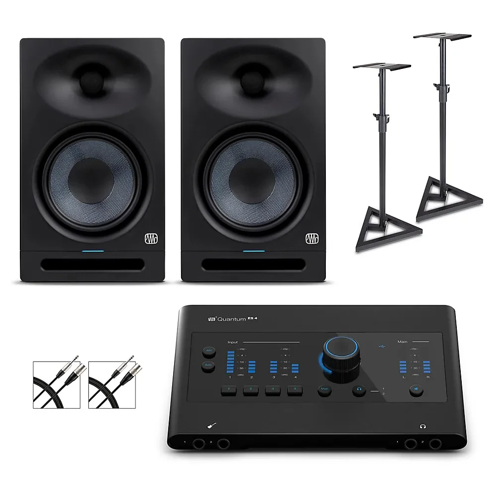 PreSonus Quantum ES4 Interface w/ Eris 2nd Gen Studio8 Pair, Cables & Stands