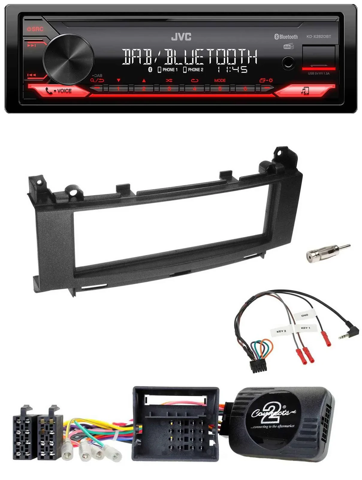 Автомагнитола JVC Bluetooth, USB, DAB, поддержка управления на руле для Mercedes A-Class 2005–2012 и B-Class с 2005