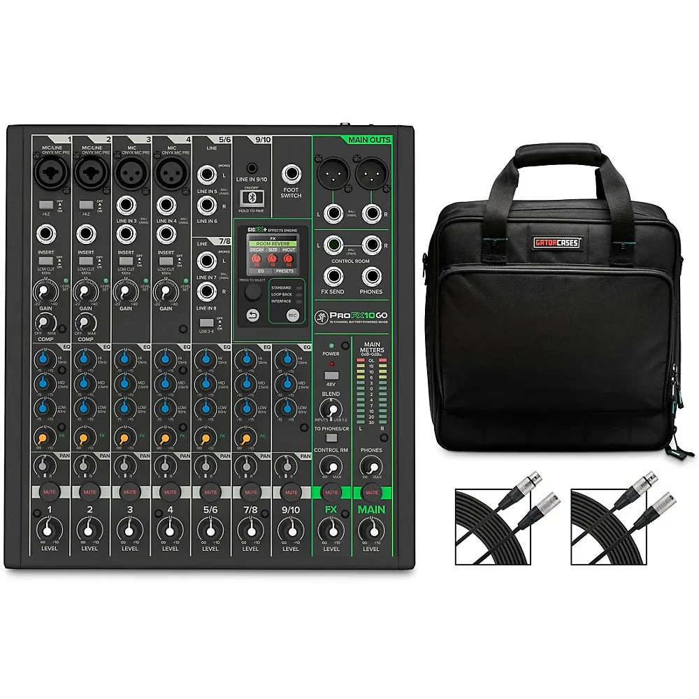 Mackie ProFX10GO Battery-Powered Mixer Bundle with Gator Bag and Cables