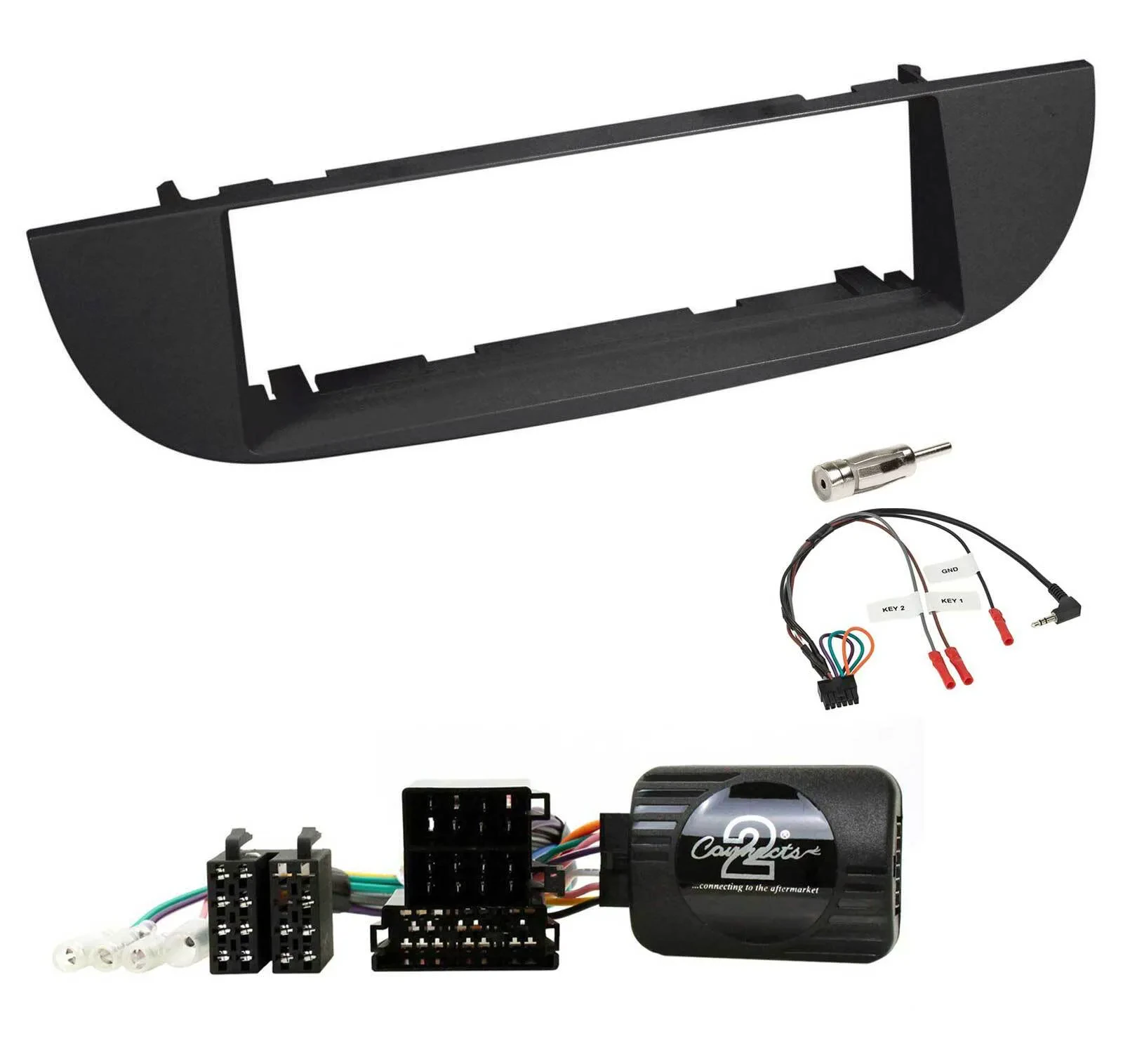 Einbauset Lenkradadapter DIN Autoradio für Fiat 500 ab 2007 schwarz