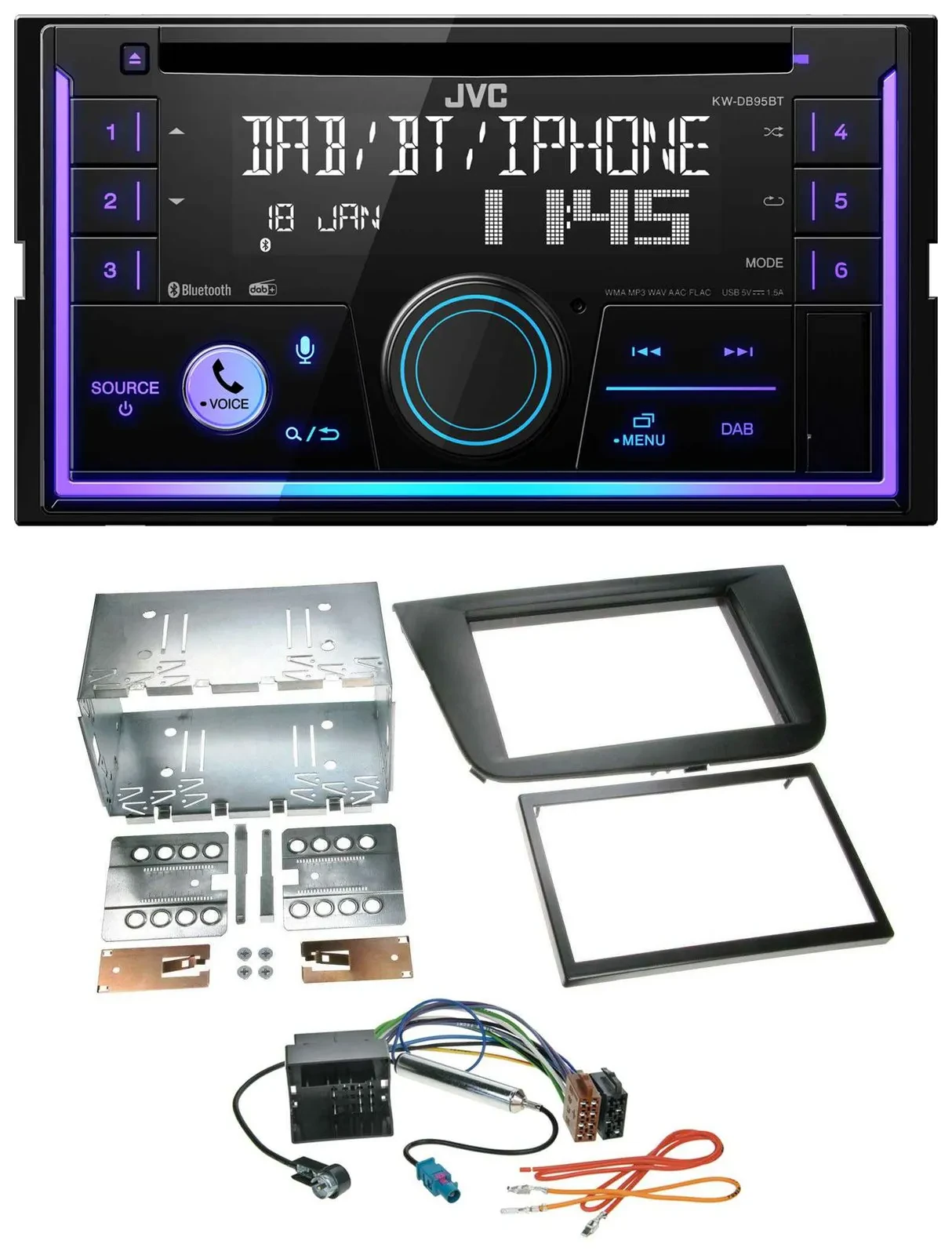JVC MP3 USB 2DIN DAB Bluetooth CD Autoradio für Seat Leon 05-09 schwarz