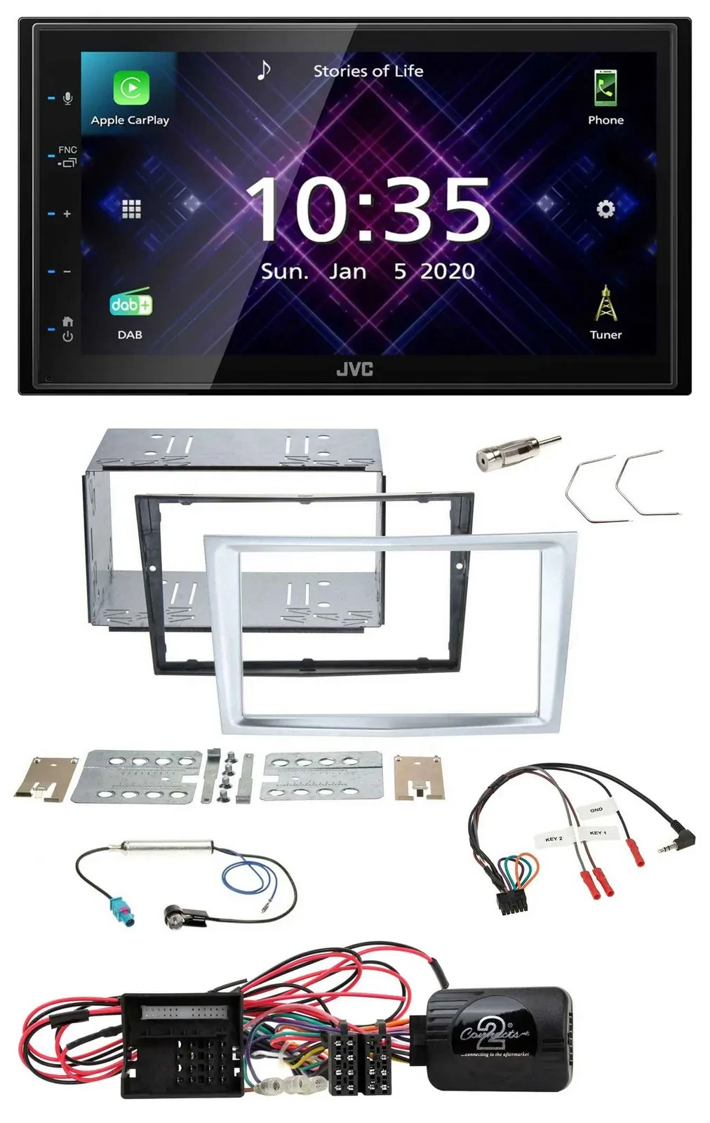 JVC DAB 2DIN Lenkrad Bluetooth USB Autoradio für Opel Corsa D matt-chrom 09-14