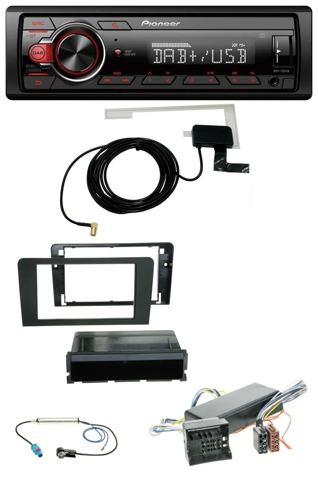 Автомагнитола для Audi A3 8P (2006–2012) Pioneer 1DIN, DAB, USB, AUX, MP3, совместима с Bose/Symphony (активная система)