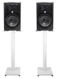(2) JBL 308P MkII 8" Powered Studio Monitor Monitoring Speakers+White 29" Stands