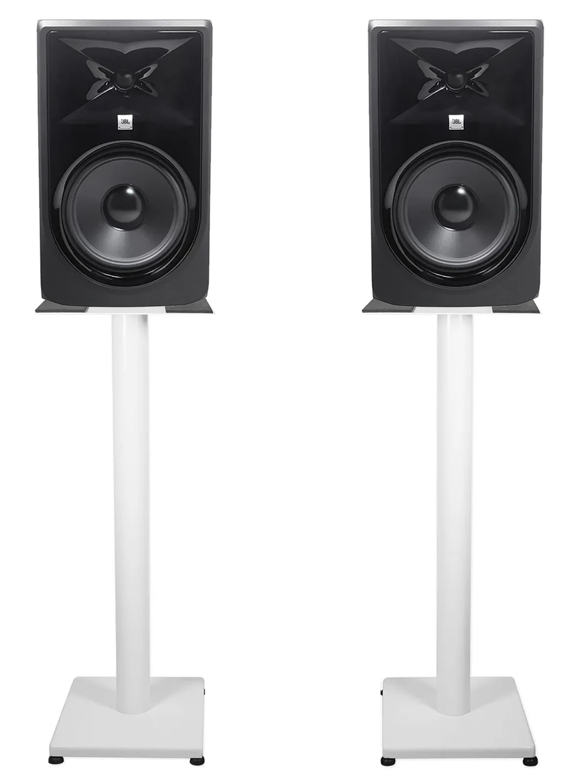 (2) JBL 308P MkII 8" Powered Studio Monitor Monitoring Speakers+White 29" Stands