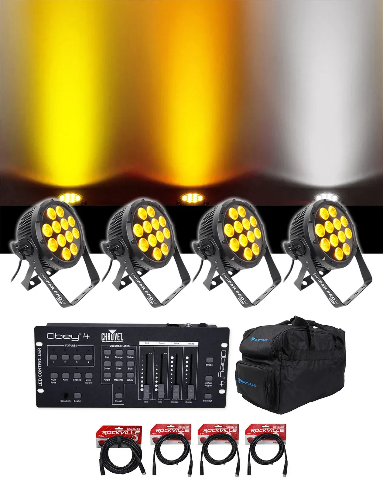 Светодиодный прибор Chauvet DJ SlimPar Pro W USB с DMX-пультом и аксессуарами (4 штуки)