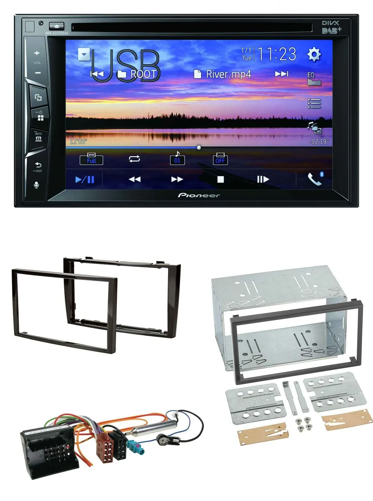 Автомагнитола Pioneer 2-DIN Bluetooth USB DVD DAB MP3 для Peugeot 308 (2007–2009) черная