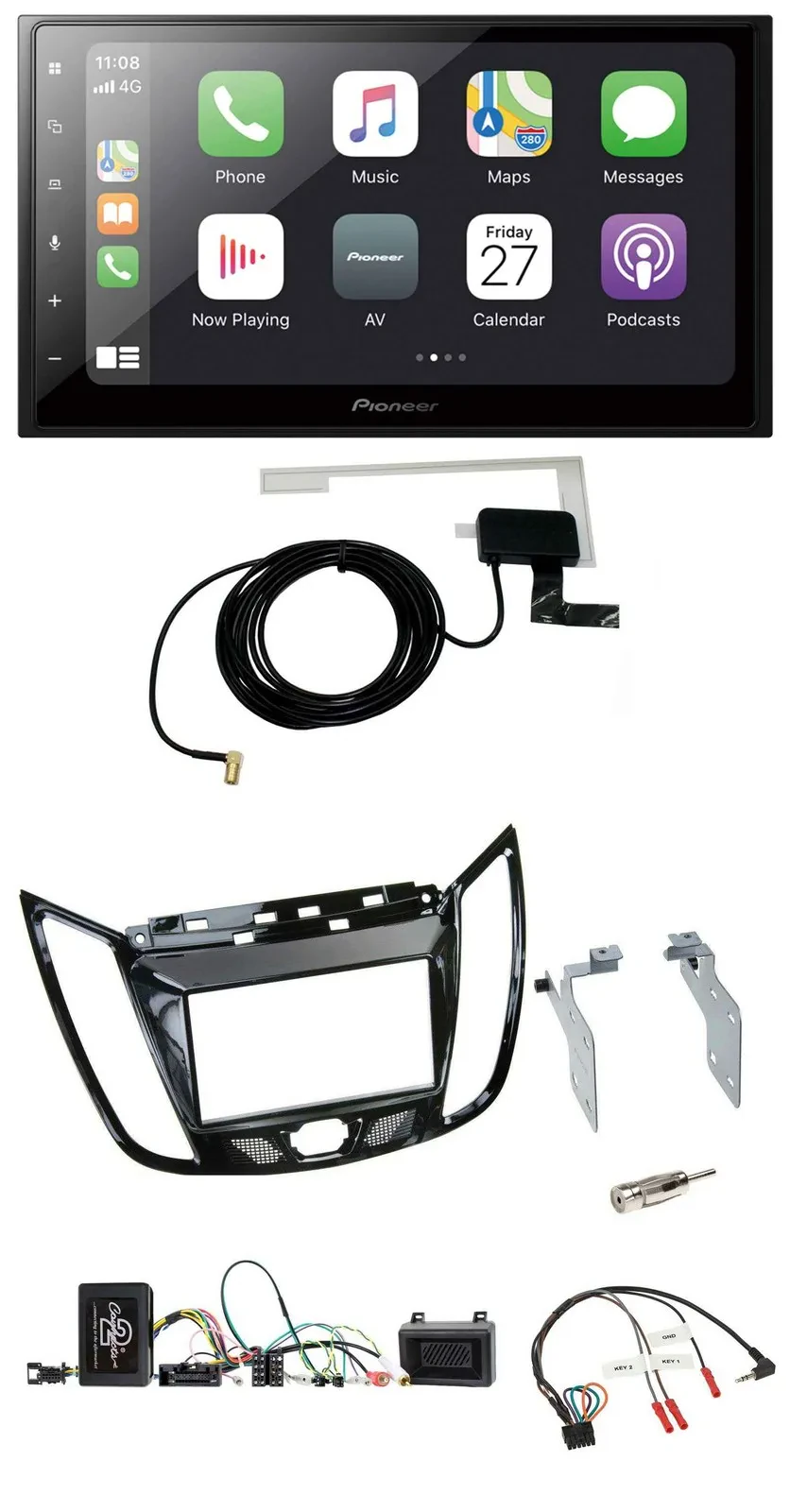 Pioneer USB Lenkrad 2DIN Bluetooth DAB Autoradio für Ford C-Max Kuga Klavierlack