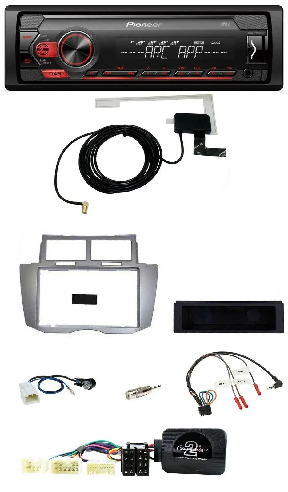 Автомагнитола Pioneer 1DIN USB DAB MP3 для Toyota Yaris 2007–2011, серебристая, поддержка управления на руле