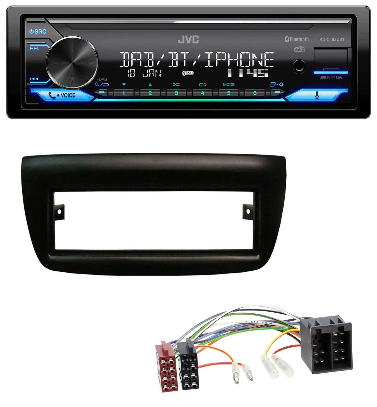 Автомагнитола для Fiat Doblo (2012–2015) и Opel Combo (2010–2015) JVC Bluetooth, DAB, USB, MP3