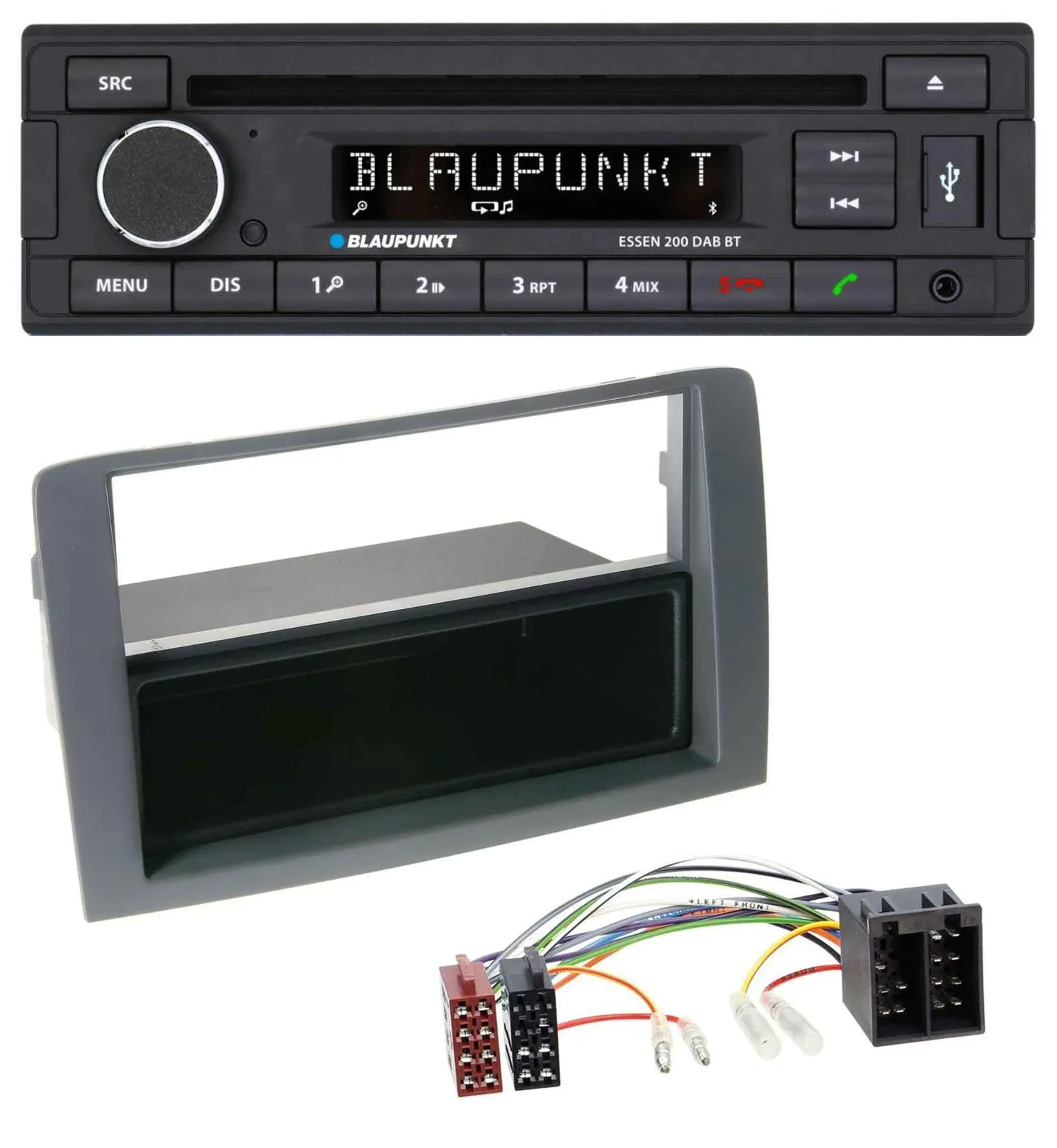 Blaupunkt USB MP3 Bluetooth DAB CD Autoradio für Fiat Idea (350, 03-11) - grau