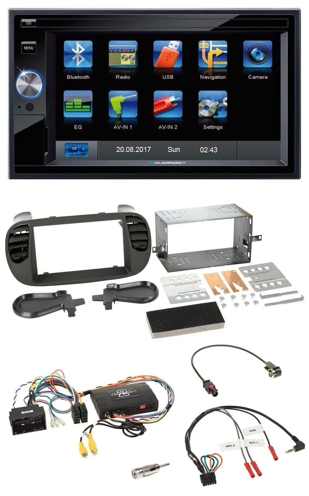 Blaupunkt 2DIN Bluetooth TMC USB Lenkrad SD Navigation für Fiat 500 14-15 soft t