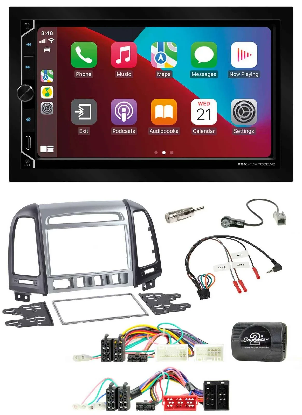 ESX 2DIN DAB USB Lenkrad Bluetooth Autoradio für Hyundai SantaFe 2010-2012 4 Sch