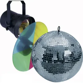 Mirrorball Set 1, 20cm Motor, Pinspot, Farbwechsler, Spiegelkugel, Enger