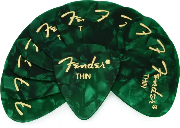 Медиаторы Fender 351 Premium Celluloid Green Moto Thin (12 штук)