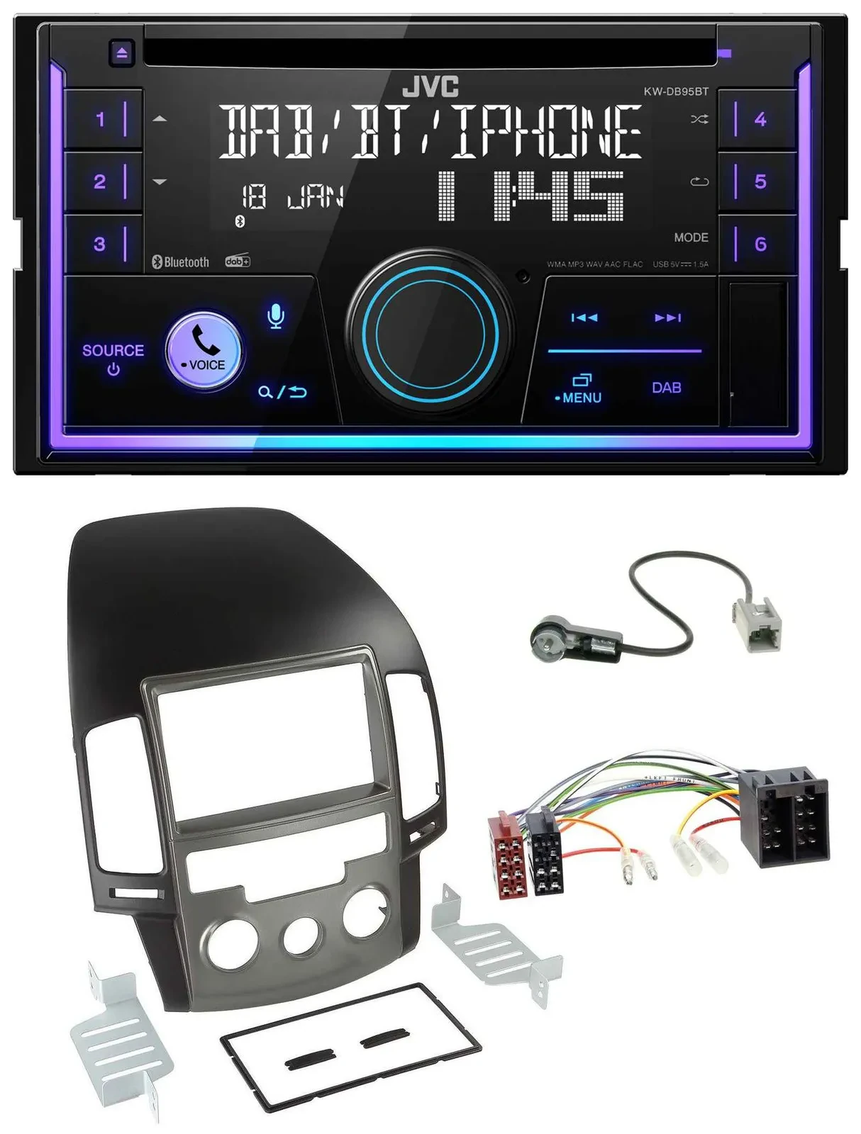 Автомагнитола JVC 2-DIN, DAB, Bluetooth, CD, USB, MP3 для Hyundai i30 (с 2008)