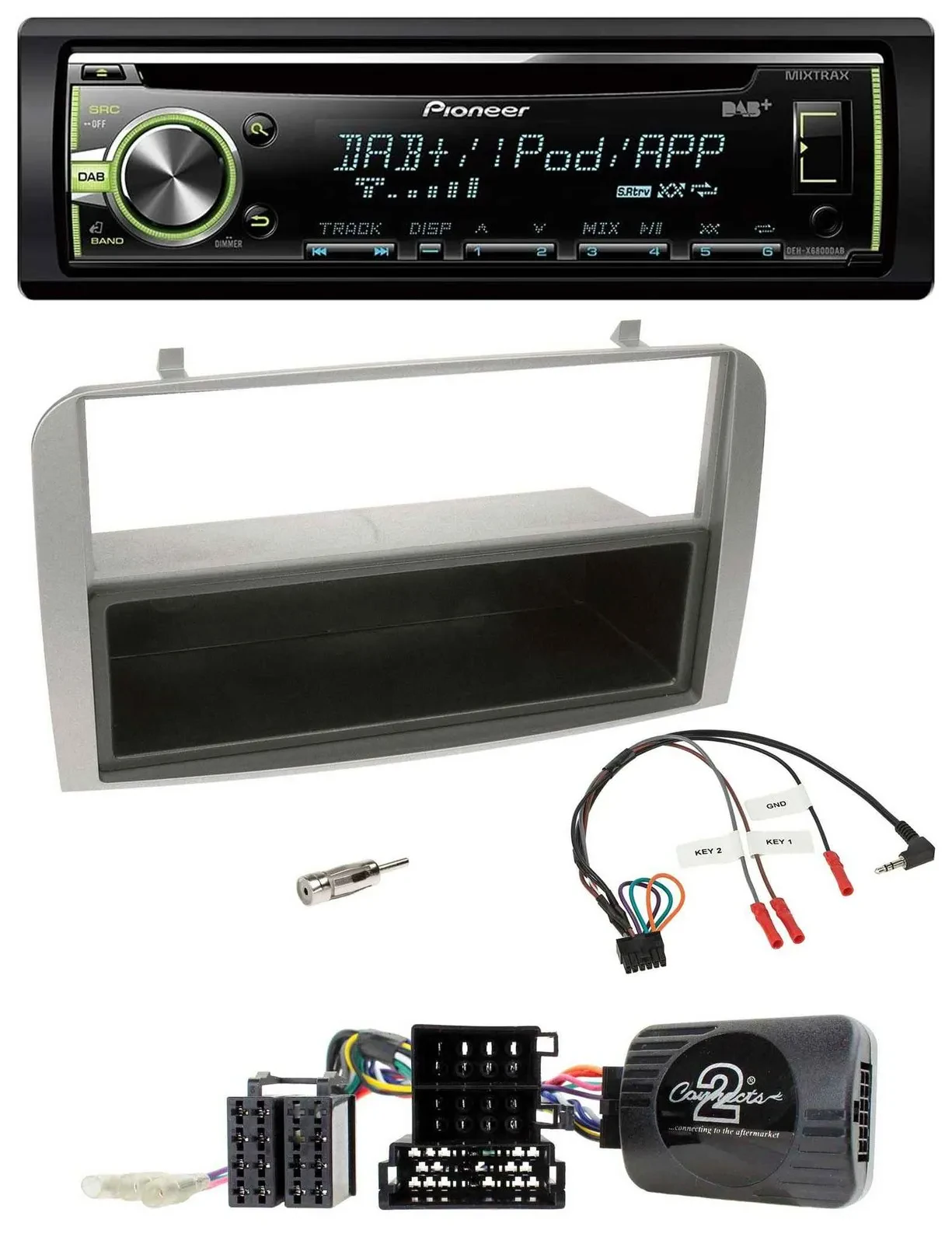 Автомагнитола Pioneer CD, DAB, USB, MP3, серебристая, для Alfa Romeo GT/147 (2007–2010), поддержка управления на руле, с карманом