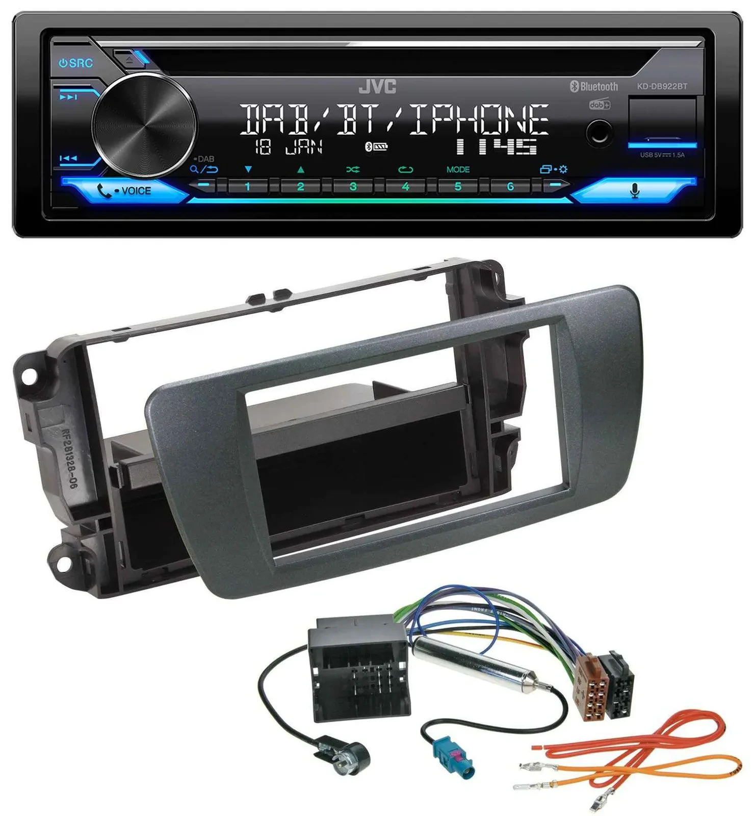 Автомагнитола для Seat Ibiza (с 2008) JVC Bluetooth MP3 USB DAB CD черный