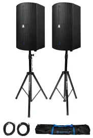 2 Avante Audio A15X 1200 Watt 15" 2-Way Powered DJ PA Speakers+Stands+Cables+Bag