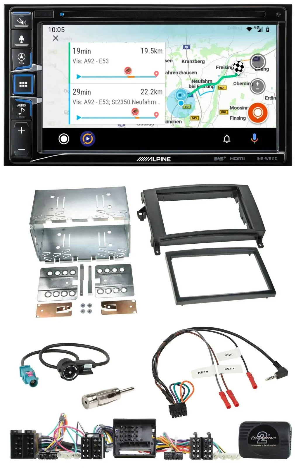 Alpine Bluetooth TMC USB DAB 2DIN Lenkrad Navigation für Mercedes A- B-Klasse W1