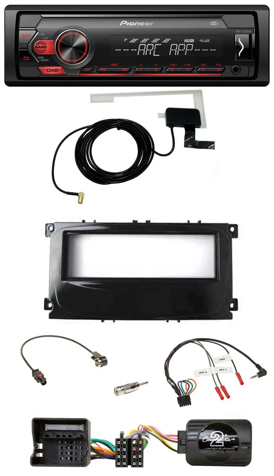Автомагнитола для Ford Mondeo 2007–2014 и S-Max Pioneer 1DIN, USB, DAB, MP3, черный глянец, управление с руля