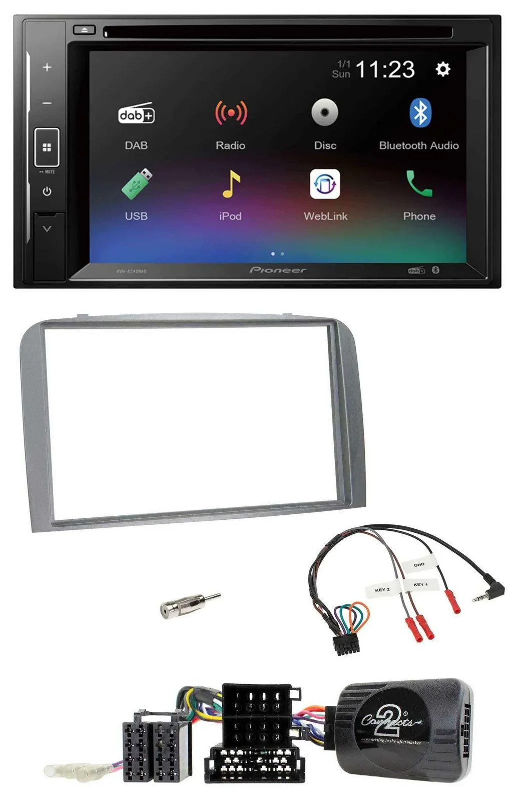 Автомагнитола Pioneer 2 DIN Bluetooth USB DAB DVD для Alfa Romeo 147/GT (с 2007) с поддержкой кнопок на руле