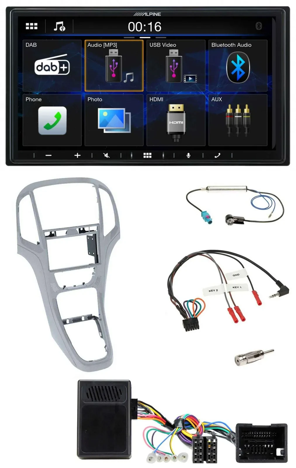 Alpine Bluetooth 2DIN Lenkrad DAB USB Autoradio für Opel Astra J ab 09 Platinsil