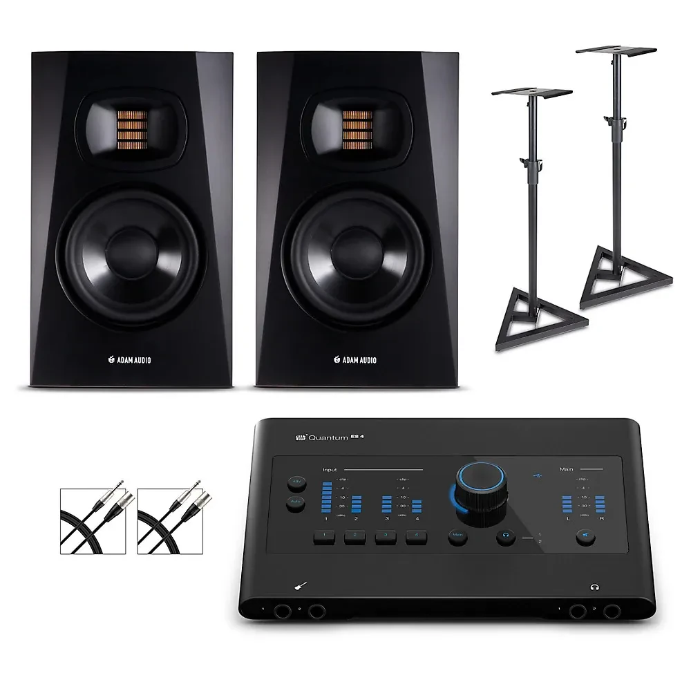 PreSonus Quantum ES4 Interface w/Adam Audio T5 Monitor Pair, Cables & Stands