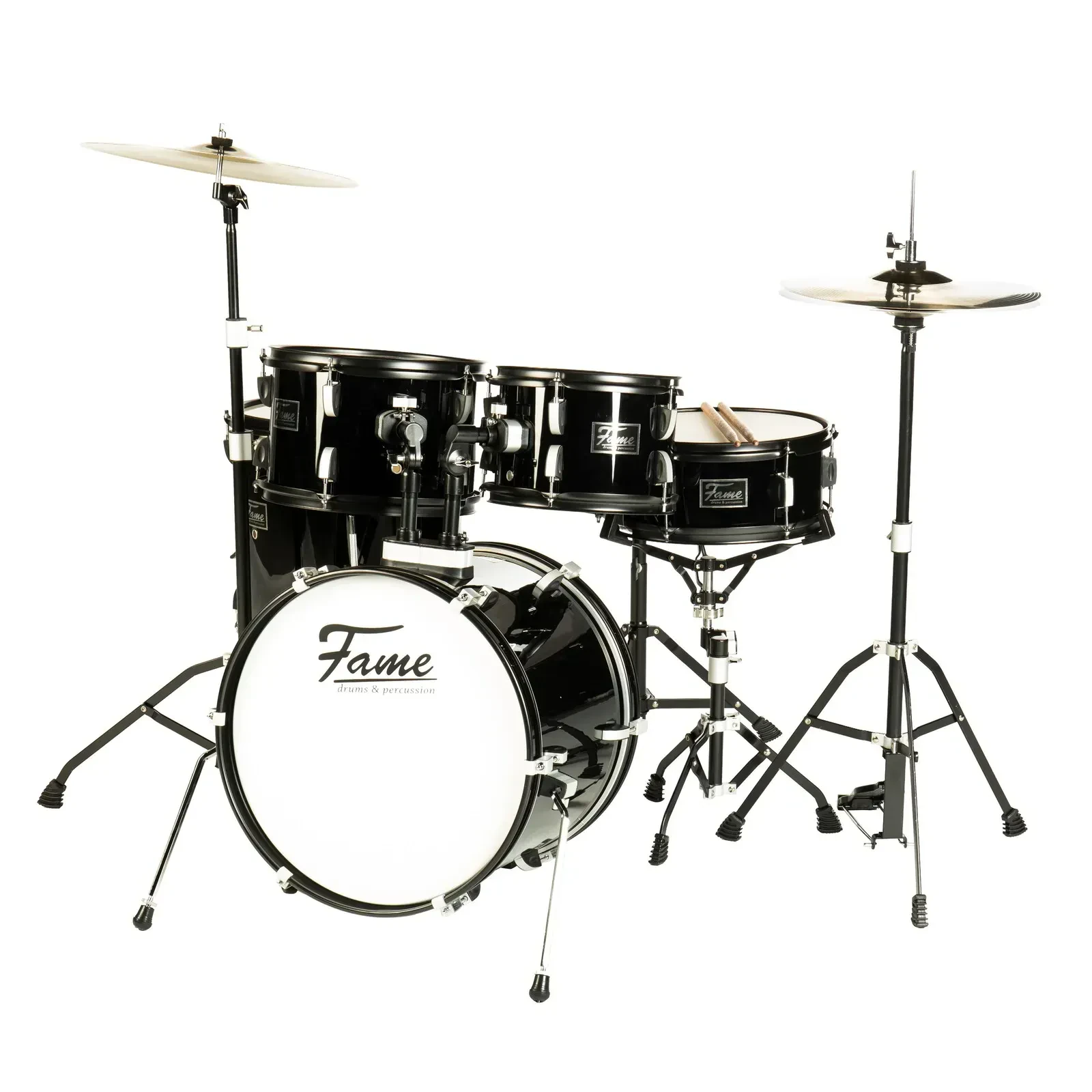 Ударная установка акустическая для детей Fame Audio FS18B Junior Drum-Set 18" бас-барабан, цвет черный, корпуса из смешанной древесины, включая фурнитуру