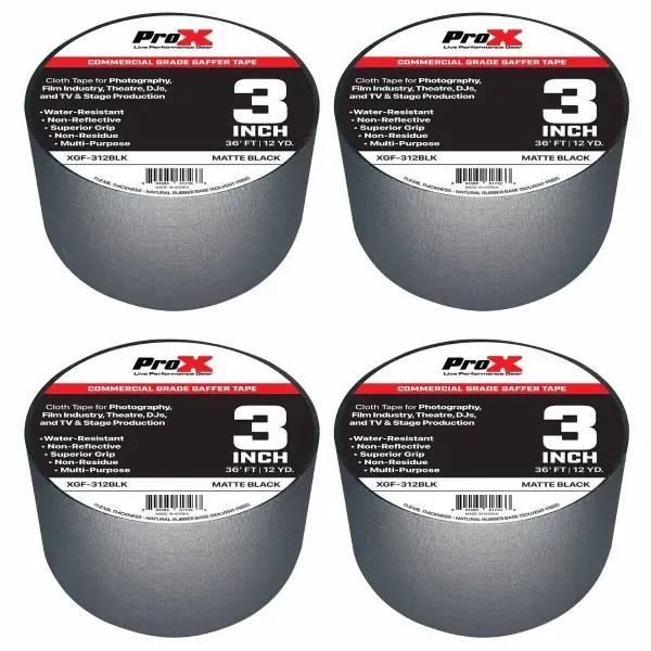 ProX XGF-312BLK 36FT 3" Commercial Grade Pro Audio Stage Black Gaffer Tape 4 ...